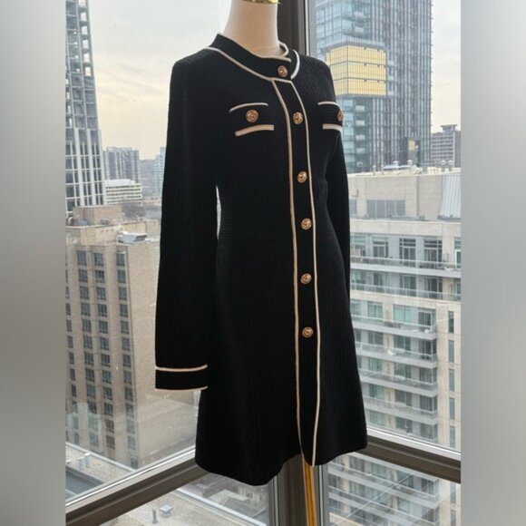 🆕 KARL LAGERFELD 🧿 NWT Classic Long Sleeve Button Up Jacquard Mini Dress, Sz M - Picture 10 of 16